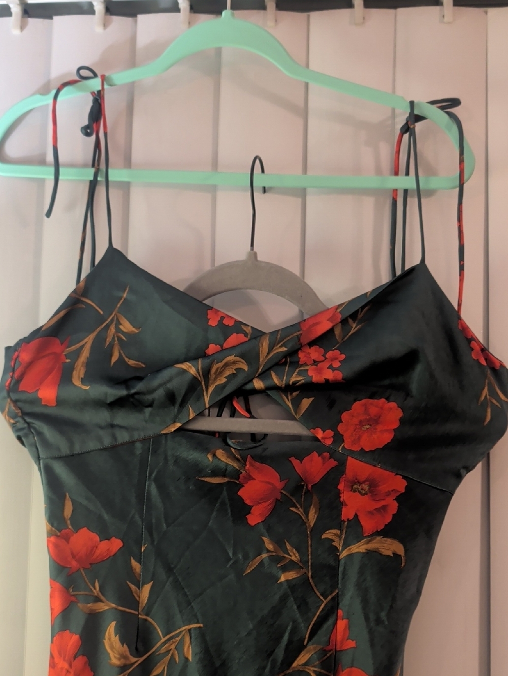 Hello Molly Green Slip Dress with Floral Accents - Picture 2 of 5